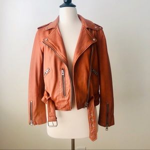 All Saints Wyatt Biker Jacket in Rose.